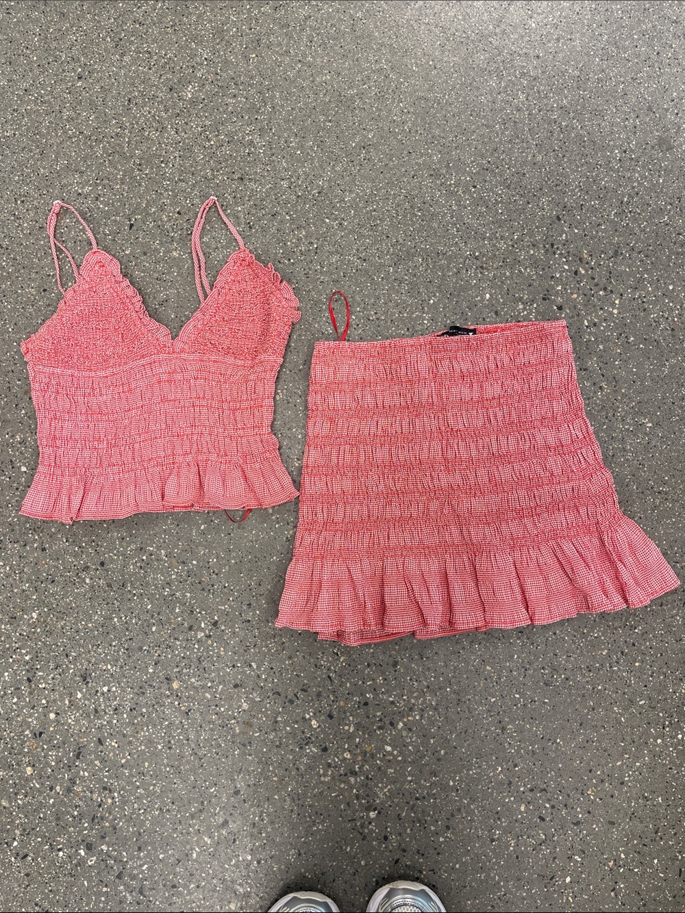 Zara Gingham Smocked Ruffle Mini Set - Tank Top & Skirt